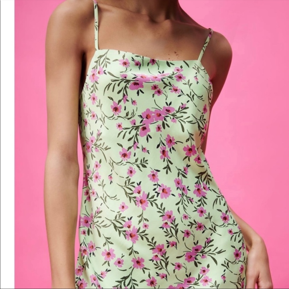 Zara satin green slip dress